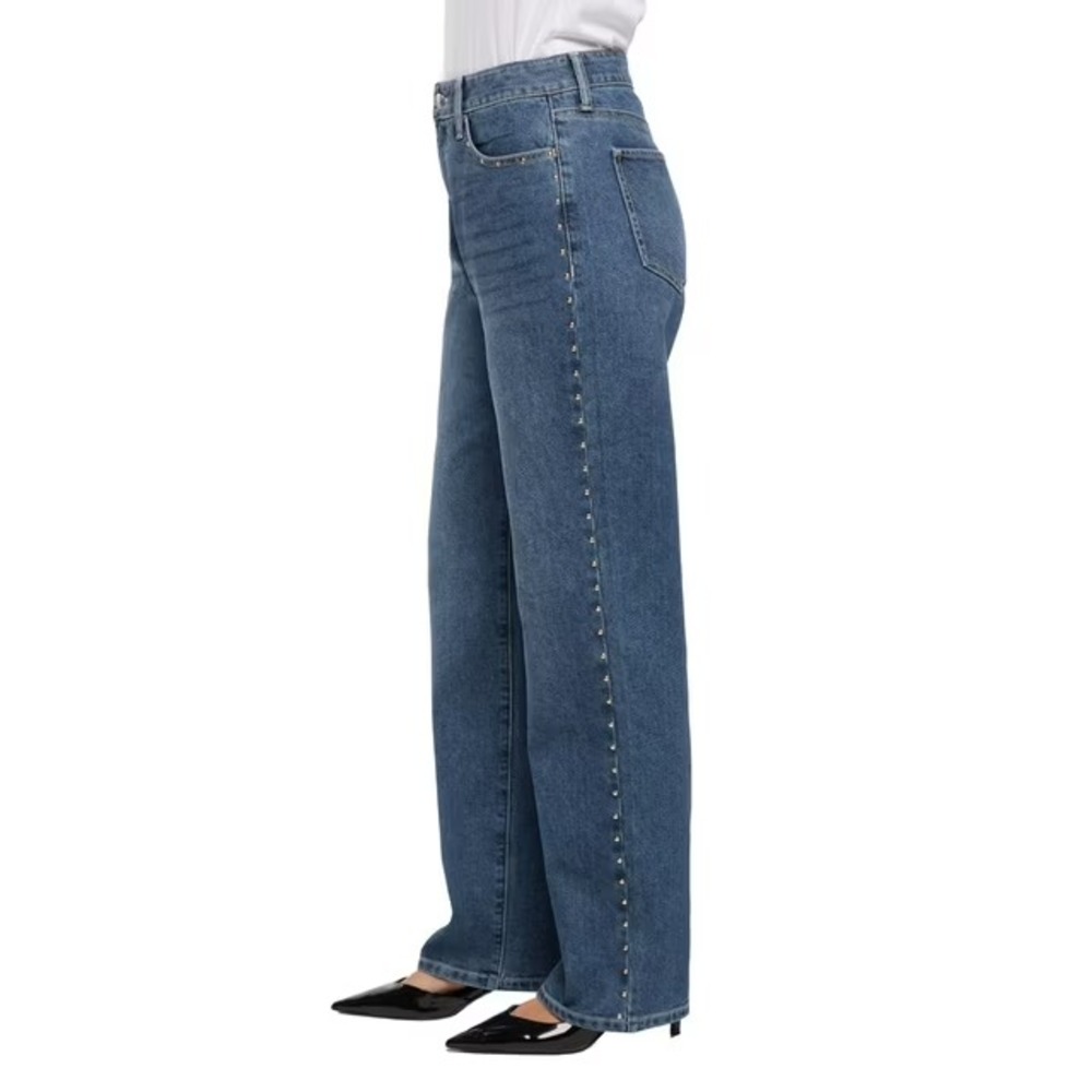 Express Women's Embellished Straight Leg Jean Size 8 Medium Wash - Studs - Picture 3 of 6